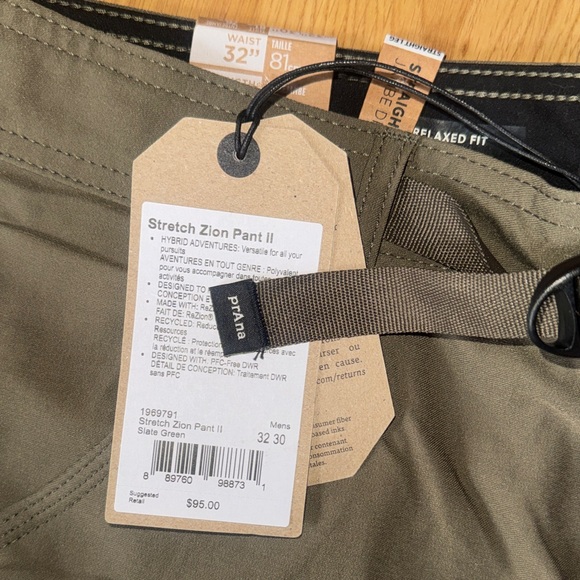 Prana Men's NWT 32 32X30 slate green Zion Pant II Cargo Pants - Picture 5 of 13